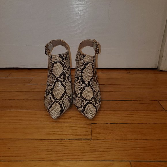 Aldo Fake Black/White Snakeskin embossed Slingback Booties - Picture 1 of 7